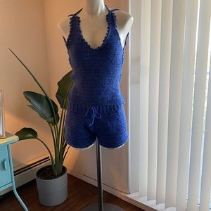 Blue sea breeze crop top with shorts crochet